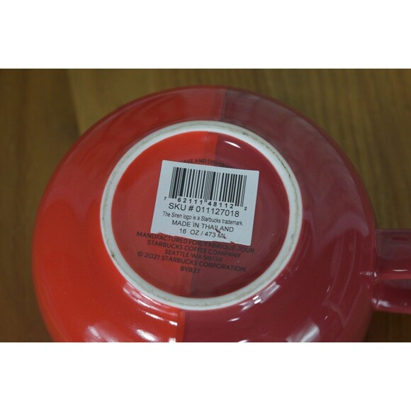 Starbucks Valentines LARGE Split 2 Tone Red Cappucino Mug Grande 16oz - Picture 6 of 6